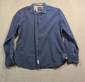 Denim & Flower Ricky Singh Mens Large Navy Micro Dobby Print Shirt Long Sleeve